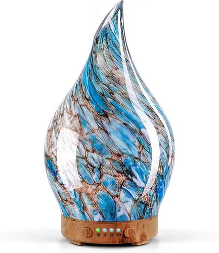 Vista 7 de Porseme Difusor de Aceite Esencial de 280ml, Difusor de Aroma 3D de Vidrio Soplado a Mano, Difusor Ultrasónico de Aromaterapia de Niebla Fresca