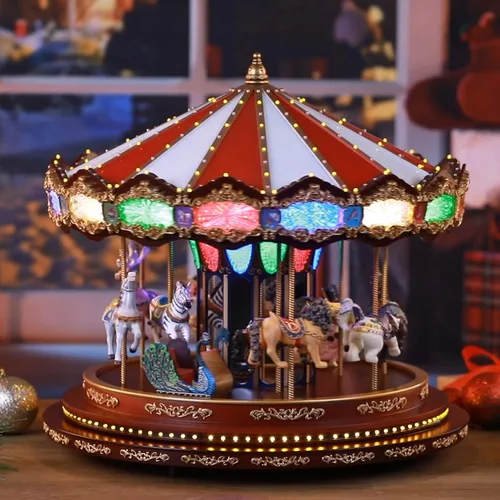 Vista 7 de Mr. Christmas - Tiovivo Deluxe Musical Navideño Animado, Luces LED, Reproduce 20 Canciones, 38 cm, Multicolor