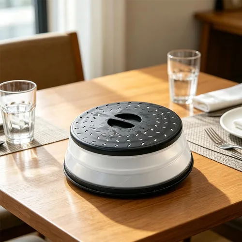 Vista 5 de Cubierta plegable para salpicaduras de microondas, cubierta para platos de microondas con ventilación de vapor, silicona y plástico sin BPA