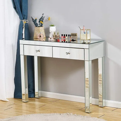 Vista 10 de SSLine Mesa de consola con espejo, mesa auxiliar de maquillaje, moderna mesa auxiliar con espejo, consola multimedia, escritorio de tocador con un