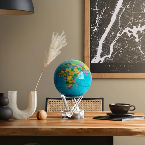 Vista 7 de MOVA Globo – Mapa político azul océano clásico (4.5 pulgadas) Globo del mundo giratorio alimentado por luz Decoración educativa del hogar,