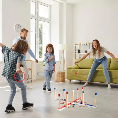 Vista 7 de Juegos de juguetes para interiores y exteriores, juego de lanzamiento de anillos de madera grandes mejorados para niños, juegos de césped al aire