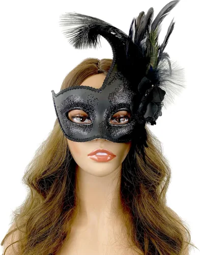 Vista 5 de Máscara de plumas venecianas para mujer, disfraz de Halloween, Mardi Gras, cosplay, fiesta de boda