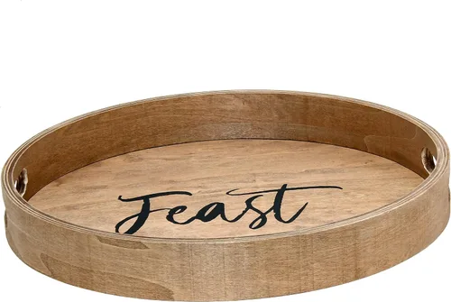 Vista 15 de Elegant Designs HG2013-GBL Bandeja de Servir Redonda de Madera Decorativa de Navidad de 13.75'' con Asas, Verde Believe Lavado verde "Believe