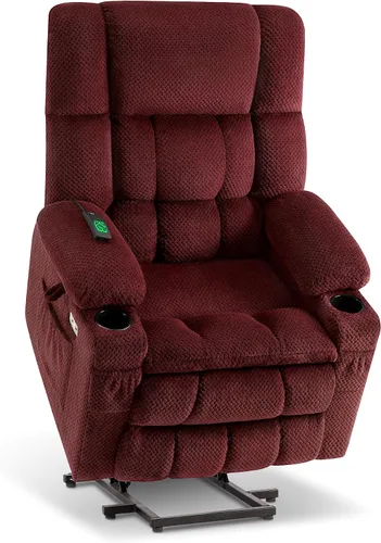 Vista 14 de MCombo Silla reclinable eléctrica de motor dual con masaje y calor para personas mayores, posición infinita, puertos USB, portavasos, tela 7890 Beige