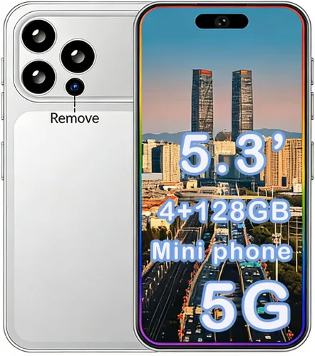 Vista 11 de Mini teléfono desbloqueado HD de 5.3 pulgadas, 4+128 GB, teléfono desbloqueado 5G, teléfono inteligente Android 14, batería de 5000 mAh, SIM Azul
