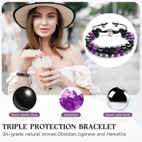 Vista 39 de Triple Protection Bracelet - for Protect & Balance - Energy Crystal Handmade Bracelets for Men Women
