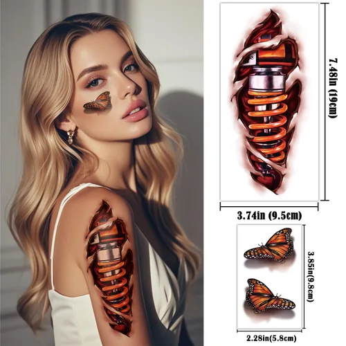 Vista 3 de 77 hojas de tatuajes temporales realistas en 3D para adultos y niños, calavera de araña, tigre, león, dragón, serpiente, tatuajes temporales