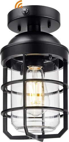 Vista 15 de Emliviar Lámpara de techo estilo granja, luz semiempotrada vintage para interior, luz de seguridad con vidrio templado transparente, acabado