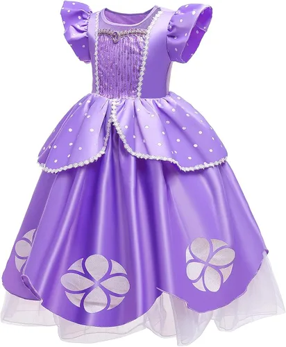 Vista 3 de CinheyU Vestido de cumpleaños de princesa Sofía Rapunzel para niñas, disfraz de Halloween, desfile, Navidad, fiesta de noche, con accesorios