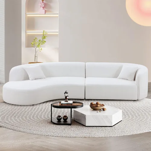 Vista 5 de Sofá seccional, sofá grande y moderno de 126 pulgadas, cómodo sofá de tapicería Cloud Boucle con diván para sala de estar, sofá orientado a