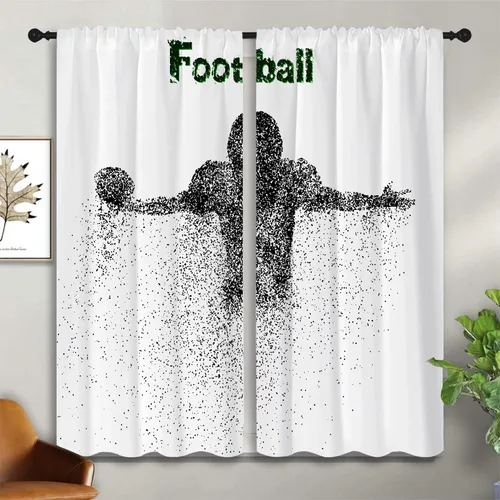 Vista 3 de Cortinas opacas deportivas para niños y niñas, decoración de oscurecimiento de habitación, arte abstracto de jugador de fútbol americano, silueta