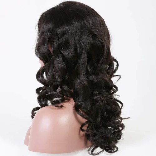 Vista 5 de premier Pelucas de cabello humano con encaje frontal de seda, nudos blanqueados, prearrancados, cabello humano brasileño suelto, ondulado, peluca