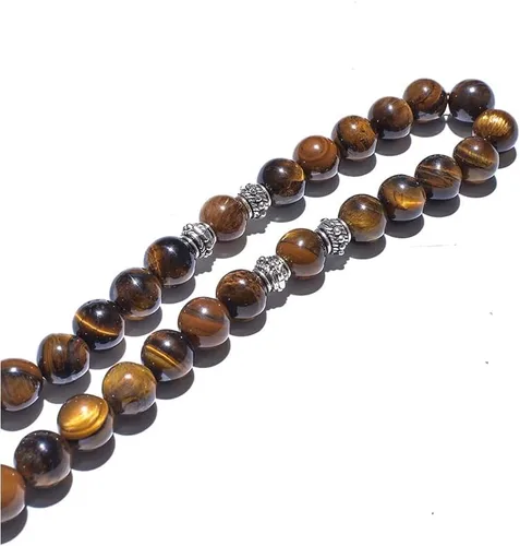 Vista 7 de Pulsera de 33 cuentas de oración con 33 cuentas de oración para hombres y mujeres, color ónix negro y amarillo (ojo de tigre de 0.394in)