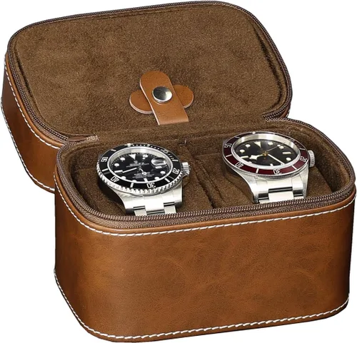 Vista 7 de Juego de regalo Caja de reloj de cuero con 10 ranuras con cajón de valet y funda de viaje para 2 relojes a juego, organizador de exhibición
