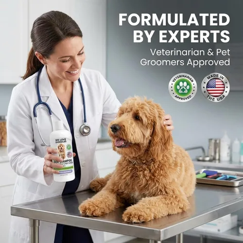 Vista 4 de Champú, acondicionador y desenredante para perros, el mejor champú para pelo de mascotas, hipoalergénico, sin lágrimas, piel sensible para cachorros