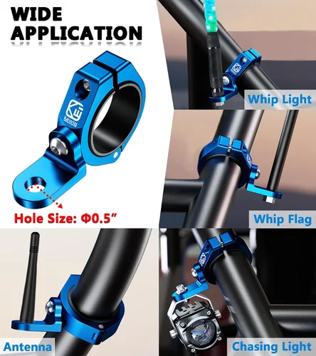 Vista 6 de VAZESWIN 2 piezas de soportes de luz de látigo UTV, soportes de bandera UTV de aleación de aluminio resistente, soportes de montaje de barra de luz