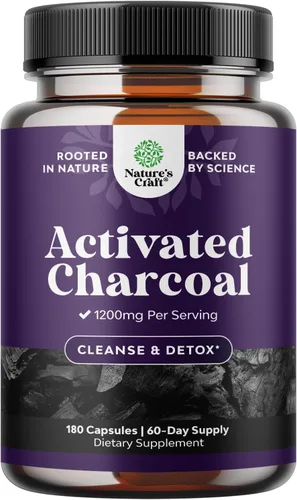 Vista 9 de Natures Craft Píldoras de carbón activado, desintoxicación y limpieza, cápsulas purificadoras de coco con 1200 mg por porción para aliviar