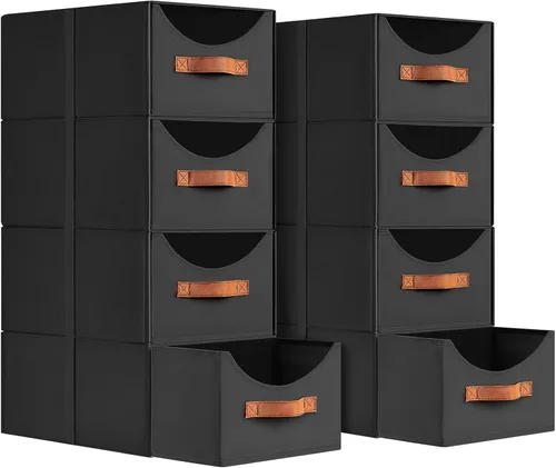 Vista 14 de Homsorout Cajones de almacenamiento apilables, contenedores de almacenamiento plegables con cajones, paquete de 8 cestas organizadoras de estantes