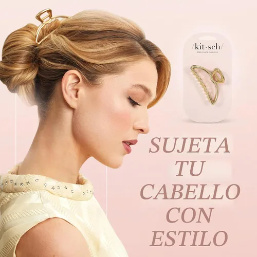 Vista 4 de Kitsch - Clip de garra de forma abierta Durable & Elegant Gold Women Hair Accessories Clips Hair Comfortably All-Day Great For Everyday Use &