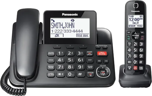 Vista 9 de Panasonic Teléfono con cable/inalámbrico con contestador, bloque de llamadas avanzado y grabación de 2 vías, 2 teléfonos ampliables hasta 6