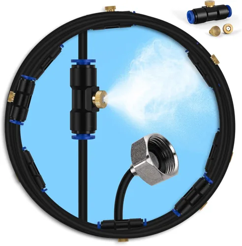 Vista 11 de lifeegrn Sistema de enfriamiento por nebulización: sistema de nebulización al aire libre para patio, línea de nebulización de 20 pies+5 boquillas