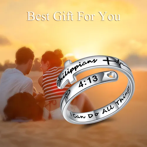 Vista 5 de POPLYKE Faith Hope Love - Anillos cruzados de plata de ley con fe ajustables para mujeres, adolescentes, regalos de joyería inspiradores, S925