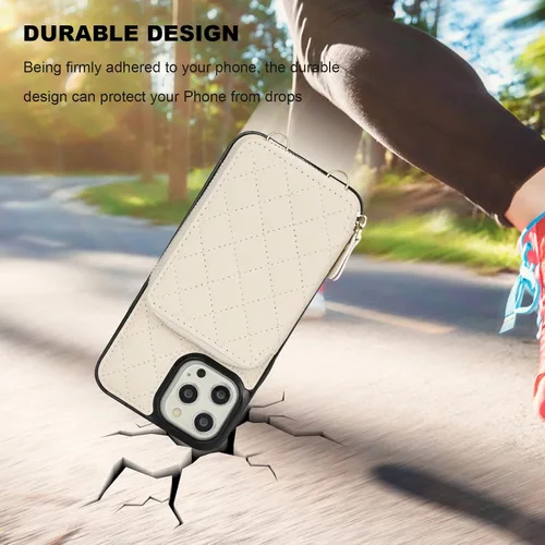 Vista 8 de Bocasal Funda tipo cartera cruzada para iPhone 13 Pro Max, bloqueo RFID de cuero PU con cremallera, bolso cartera con tapa plegable, funda tipo
