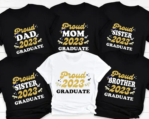 Vista 6 de Proud Family 2023 Graduate Shirts Graduation Class 2023 Gold Squad T-Shirts Proud Mom Dad Sister Brother Graduate Tees Custom Shirt, Golden