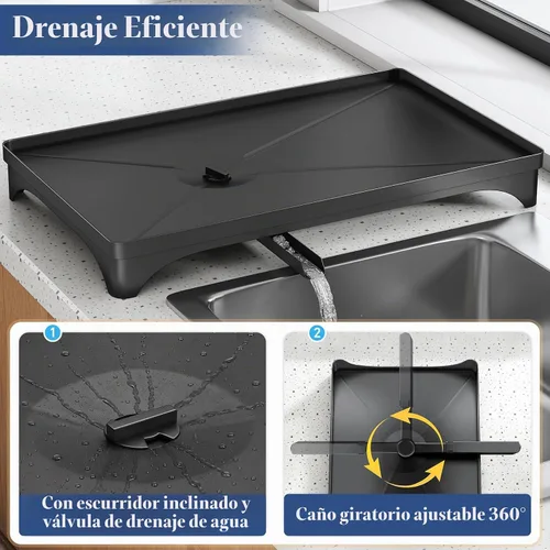 Vista 4 de SNTD Escurridor de platos para encimera de cocina - Escurridor grande con bandeja de drenaje, escurridor de platos a prueba de óxido con soporte