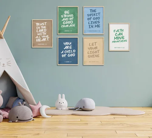Vista 5 de Conjunto de 6 impresiones de pared de lona cristiana para guardería, versículos bíblicos para niños, citas inspiradoras, pintura, imagen, decoración