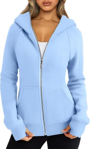 Vista 63 de Trendy Queen Sudaderas con capucha y cremallera para mujer, chaquetas de vellón, talla extragrande, moda de otoño e invierno