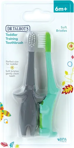 Vista 6 de Dr. Talbot's - Cepillo de dientes de entrenamiento para niños pequeños, paquete de 2 Elefante y cocodrilo