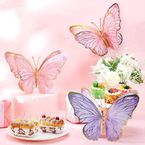 Vista 5 de PerKoop - 10 centros de mesa grandes de mariposa 3D, rosa, morado