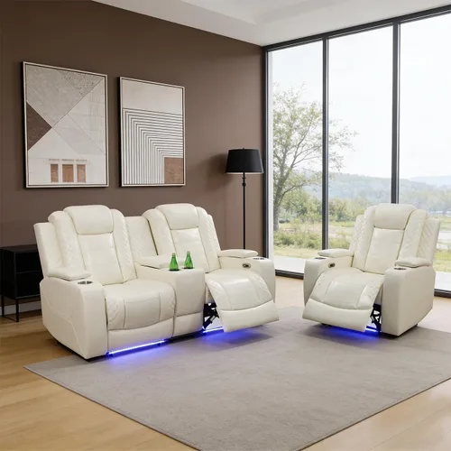 Vista 20 de Sofá reclinable individual eléctrico para muebles de sala de estar, silla reclinable de cuero con luces LED, puertos USB, almacenamiento oculto