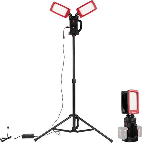 Vista 8 de Luz de trabajo LED inalámbrica de 12000LM, de doble cabezal de 85W con trípode, compatible con baterías Dewalt, Milwaukee, Makita de 18–21V, sin