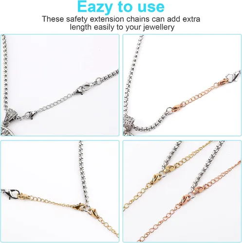 Vista 7 de Extensor de collar, 18 extensores de cadena para collares, pulsera de joyería de acero inoxidable de alta calidad, extensores de collar de tobillera