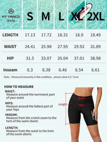 Vista 6 de ATTRACO Pantalones cortos de natación de cintura alta para mujer, con bolsillo, de secado rápido