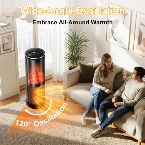 Vista 6 de Uthfy Calentador de espacio, 1500 W, eléctrico, portátil, de cerámica PTC, para uso en interiores, con termostato, control remoto, temporizador