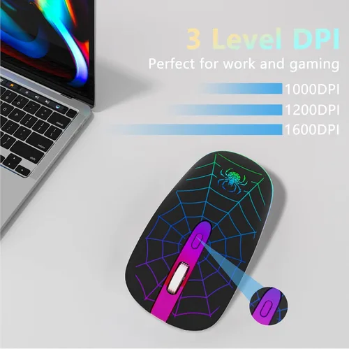 Vista 4 de Ratón inalámbrico FUWANG, ratón Bluetooth LED recargable, ratón óptico USB portátil de 2.4G con Bluetooth de dos modos, ratones de computadora
