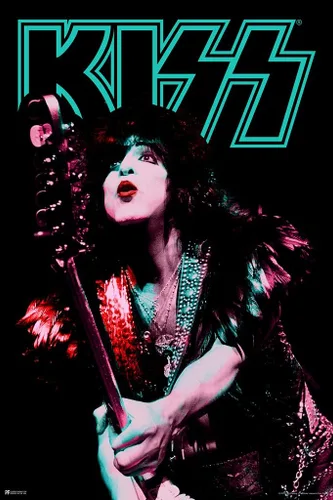 Vista 2 de Póster de beso laminado Starchild Duotone Live Paul Stanley Kiss Band Merchandise Kiss Collectibles Kiss Memorabilia Heavy Metal Music Merch 1970s