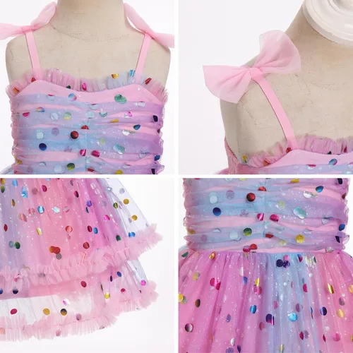 Vista 2 de IMEKIS Toddler Baby Girls Birthday Dress Rainbow Confetti Dots Tiered Tulle Dress Cake Smash Photo Shoot Outfit 1-6T
