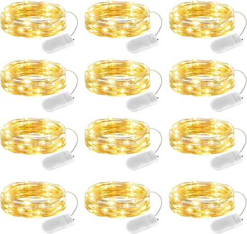 Vista 11 de Brightown Paquete de 12 luces de hadas con pilas de 7 pies para decoración navideña 20 LED Silver Wire Starry Light for Table Centerpieces, Mason