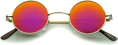 Vista 17 de Gafas de sol redondas de metal de 1.614 in, estilo retro de Lennon. Oro/azul.