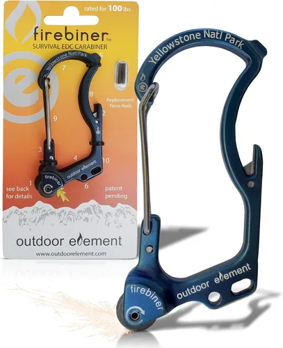 Vista 15 de OUTDOOR ELEMENT Firebiner Custom Engraved 6-in-1 Fire Starter Carabiner Multitool – Survival Gear EDC Keychain with Utility Blade, Bottle Opener