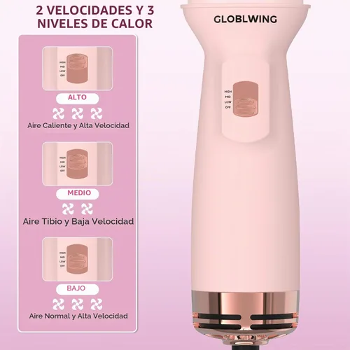 Vista 6 de Cepillo secador automático de pelo de viaje de doble voltaje, compacto mini cepillo de aire caliente con enchufe europeo, secadora de un paso