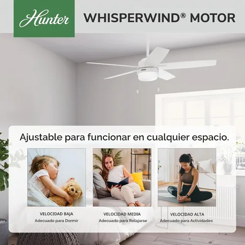 Vista 3 de Hunter Anisten 52487 - Ventilador de techo interior de 52 pulgadas con luz LED, ventilador de techo blanco con cadena de tracción, para dormitorio