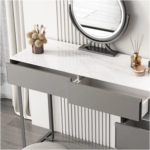 Vista 5 de HIHELO Dressing Tables Wood Slate Dressing Table Bedroom Simple Gray Makeup Table Side Cabinet Makeup Stool Mirror Telescopic Side Cabinet Wooden