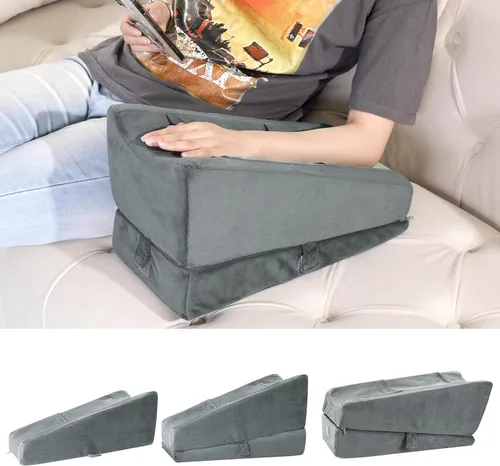 Vista 8 de Almohada de elevación de brazo ajustable 2 en 1 con bolsillos, cojín ergonómico de cuña para apoyo poscirugía, almohada de refuerzo de recuperación