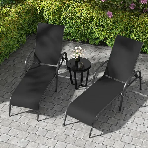 Vista 2 de HAPPYGRILL Sillón de patio, tumbona plegable para exteriores con respaldo ajustable, silla reclinable para tomar el sol, silla de bronceado de playa